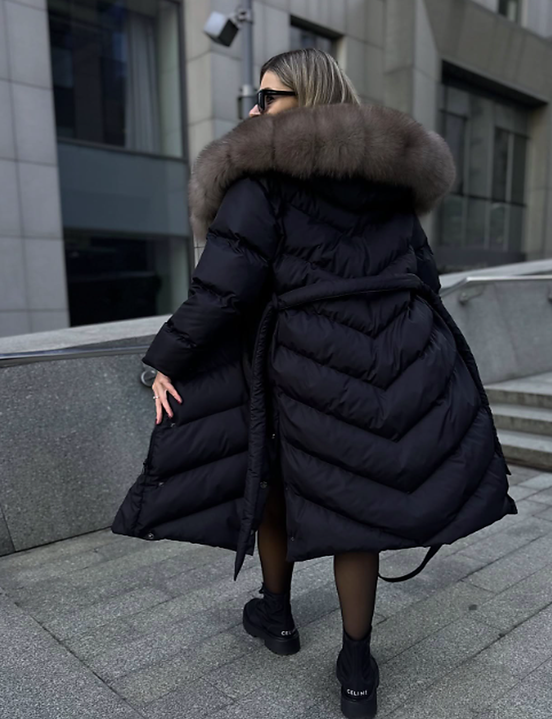 Helena refined winter jacket for women in black with a softly framed neckline