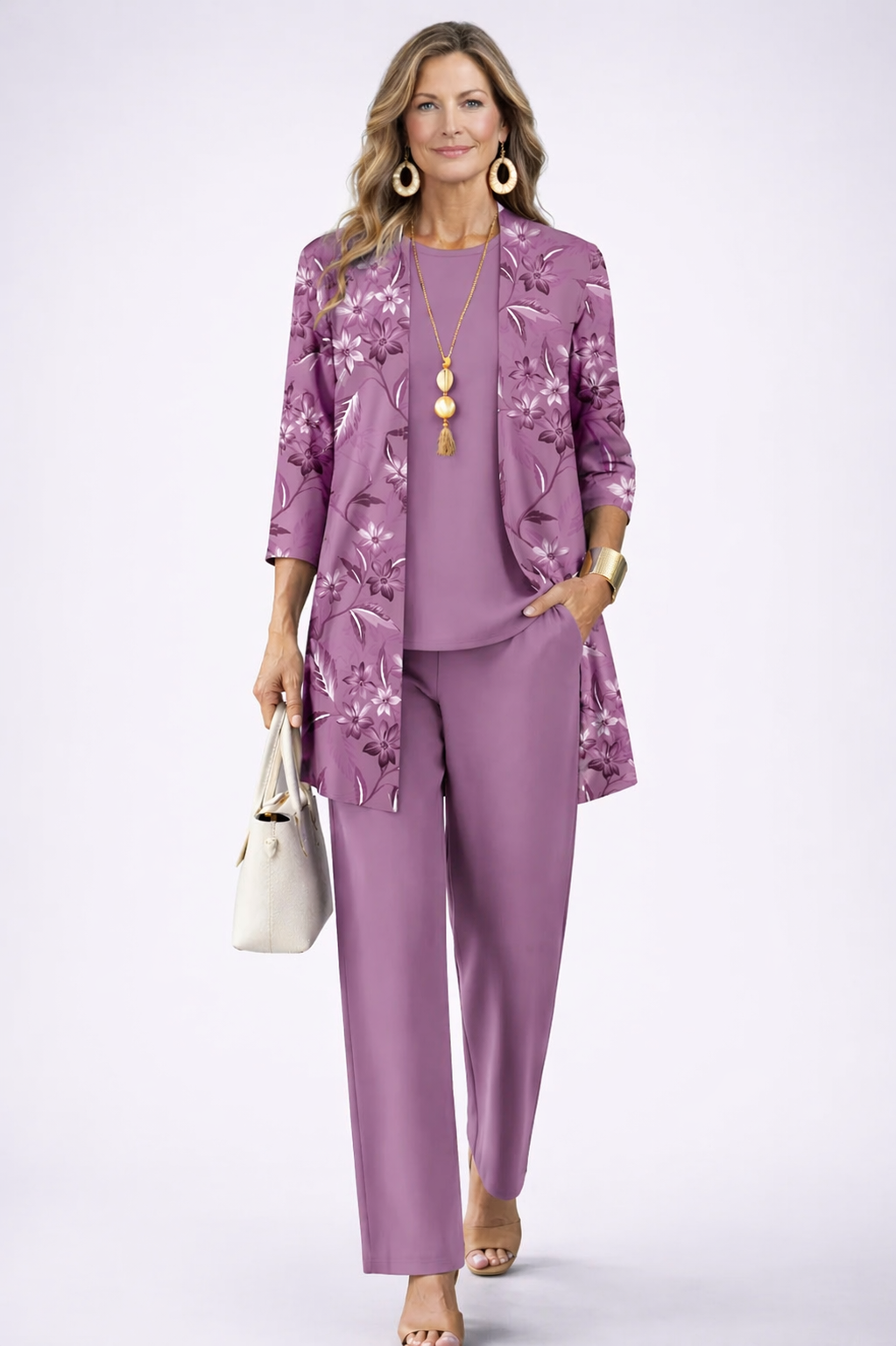 Pauline purple three-piece set styled as a coordinated women's outfit