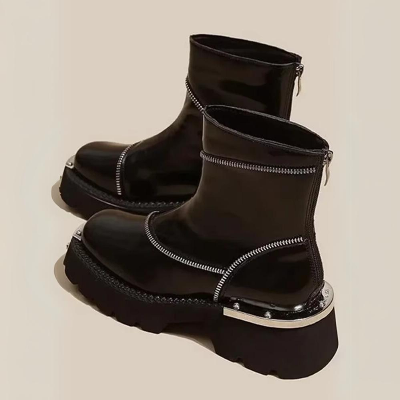 Mid-heel zip boots with rear zipper and water-resistant finish