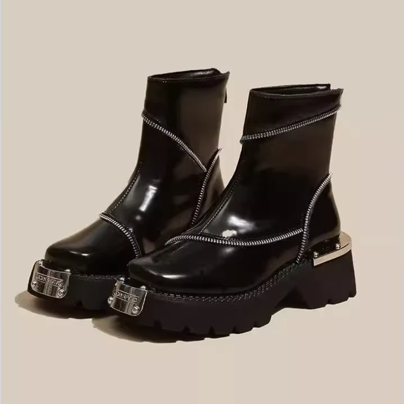 Mid-heel zip boots with rear zipper and water-resistant finish
