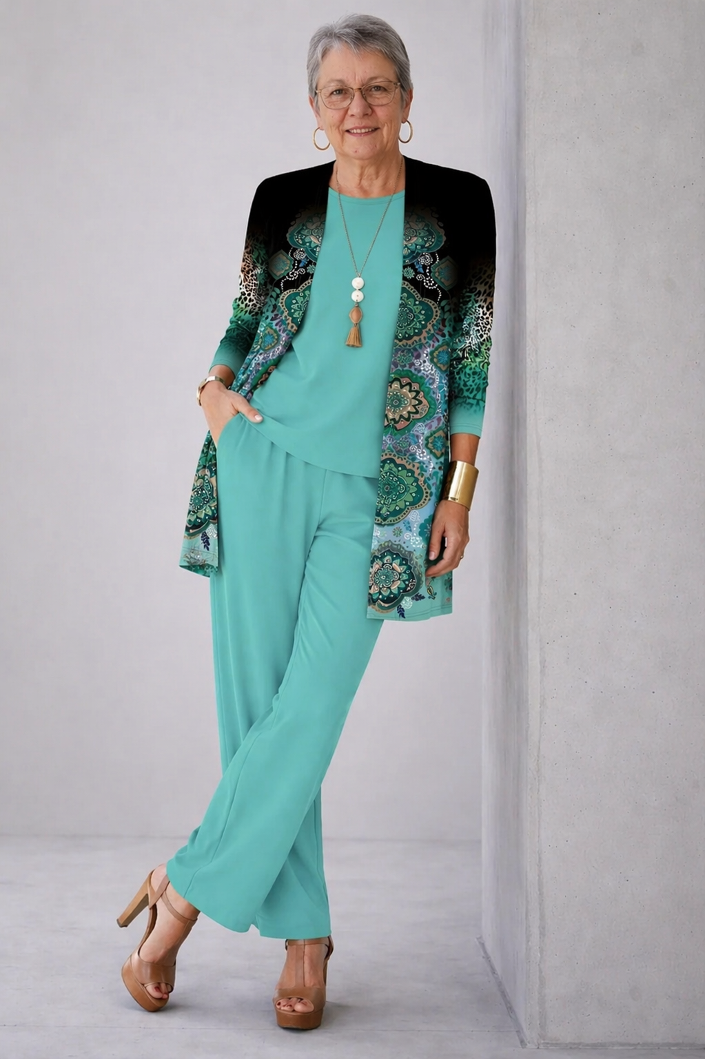 Gillian teal green three-piece set with coordinated matching pieces