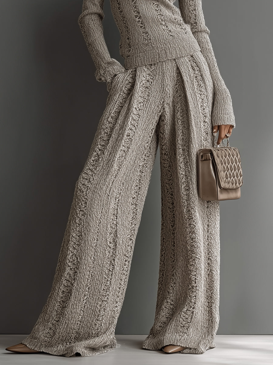 Yvonne taupe textured knit co-ord set styled as a matching two-piece