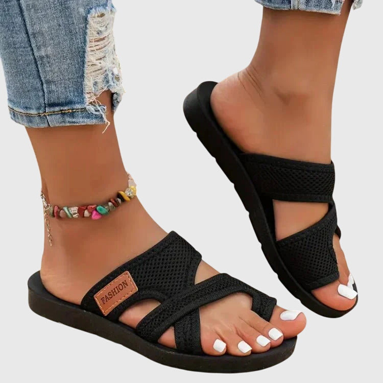 Ellyn | Elastic Strap Contoured Flat Sandals