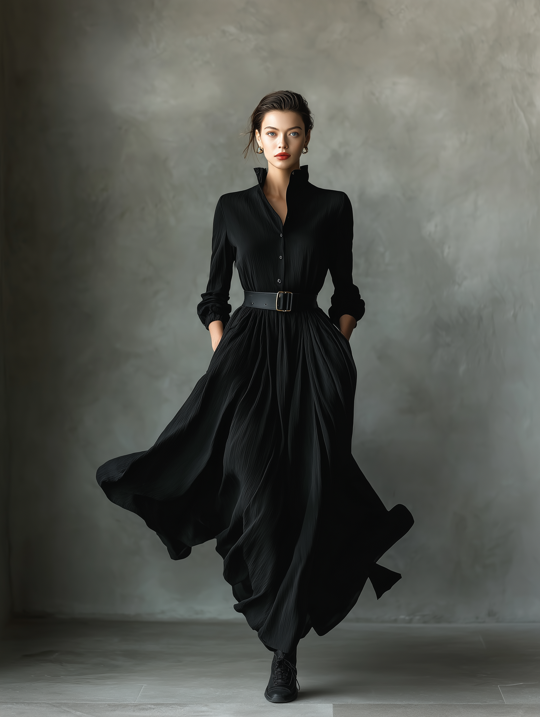 Zara black textured pleated dress with a flattering, elegant silhouette