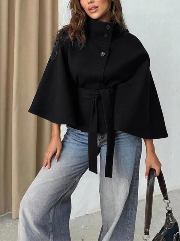 Thelma front buckle belted coat with tailored waist, shown in a neutral tone
