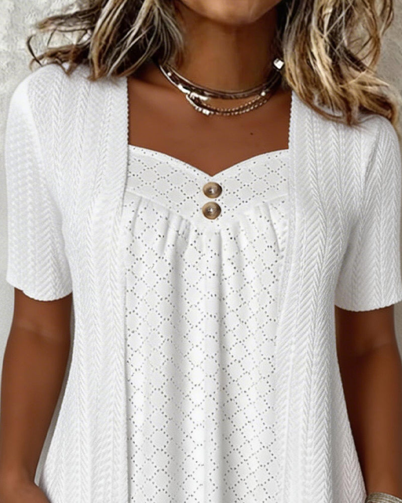 Carol layered collar patchwork shirt shown in white and black