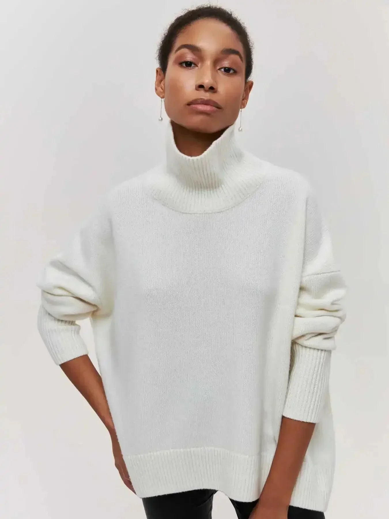 Cittra oversized ribbed turtleneck sweater in a relaxed fit, shown in several colours