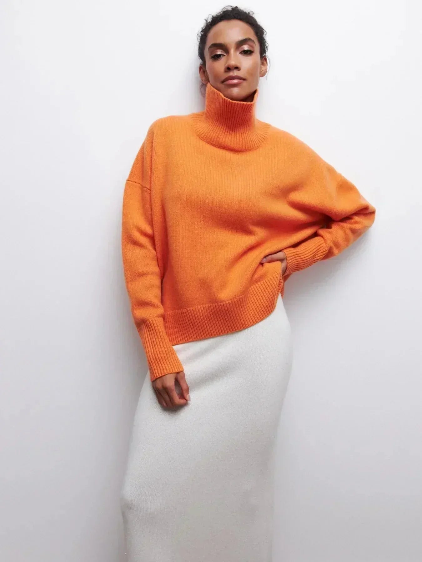 Cittra oversized ribbed turtleneck sweater in a relaxed fit, shown in several colours