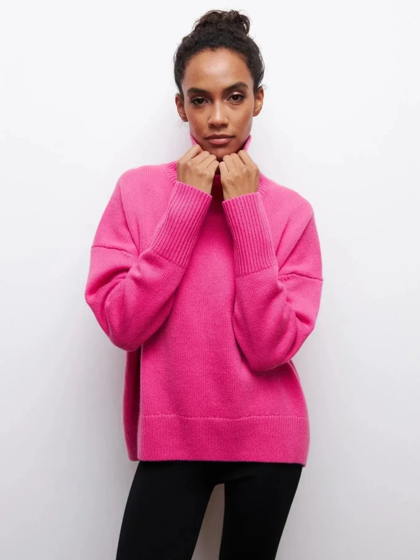 Cittra oversized ribbed turtleneck sweater in a relaxed fit, shown in several colours