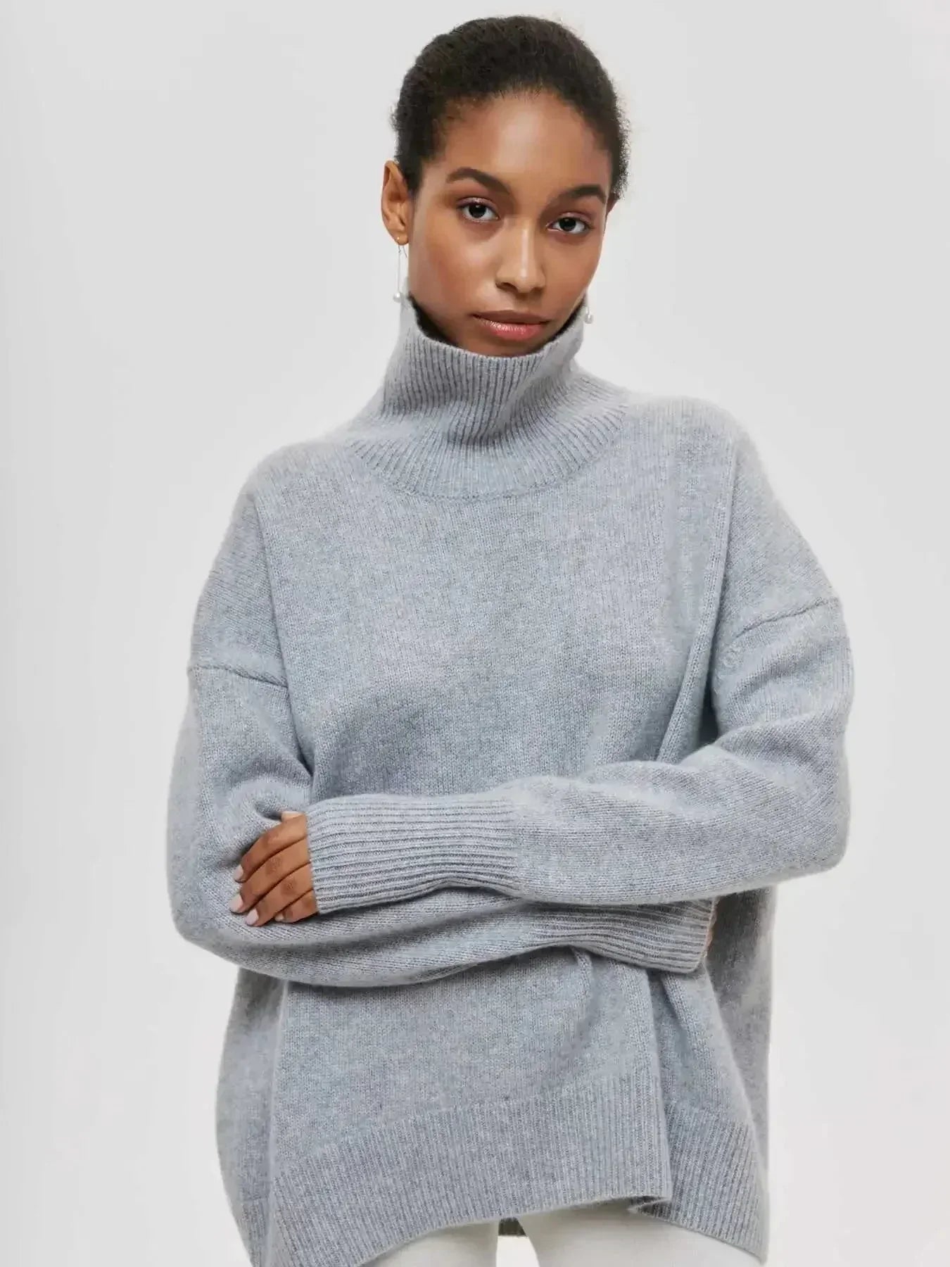 Cittra oversized ribbed turtleneck sweater in a relaxed fit, shown in several colours