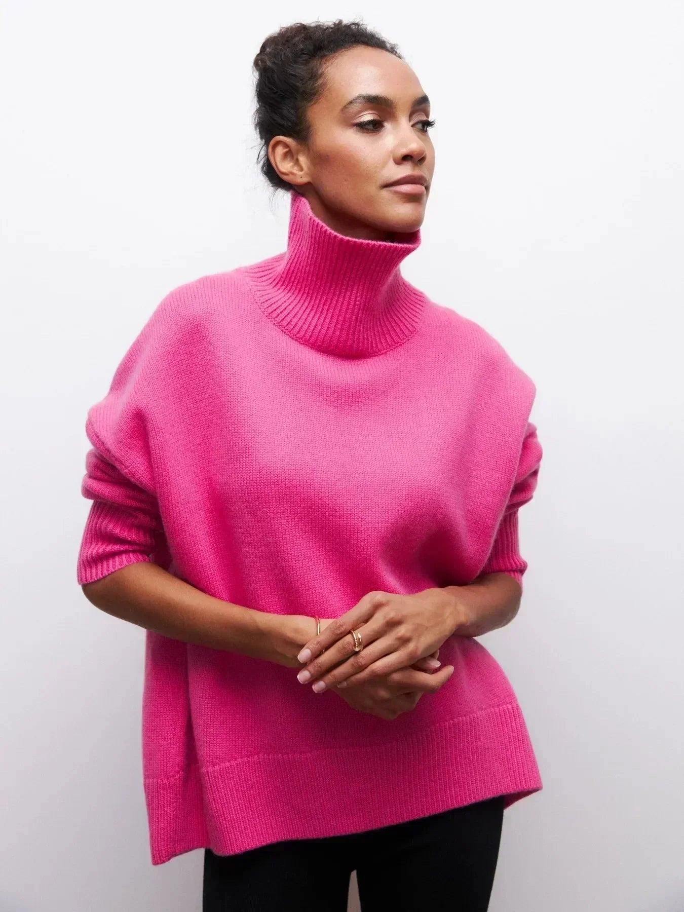 Cittra oversized ribbed turtleneck sweater in a relaxed fit, shown in several colours
