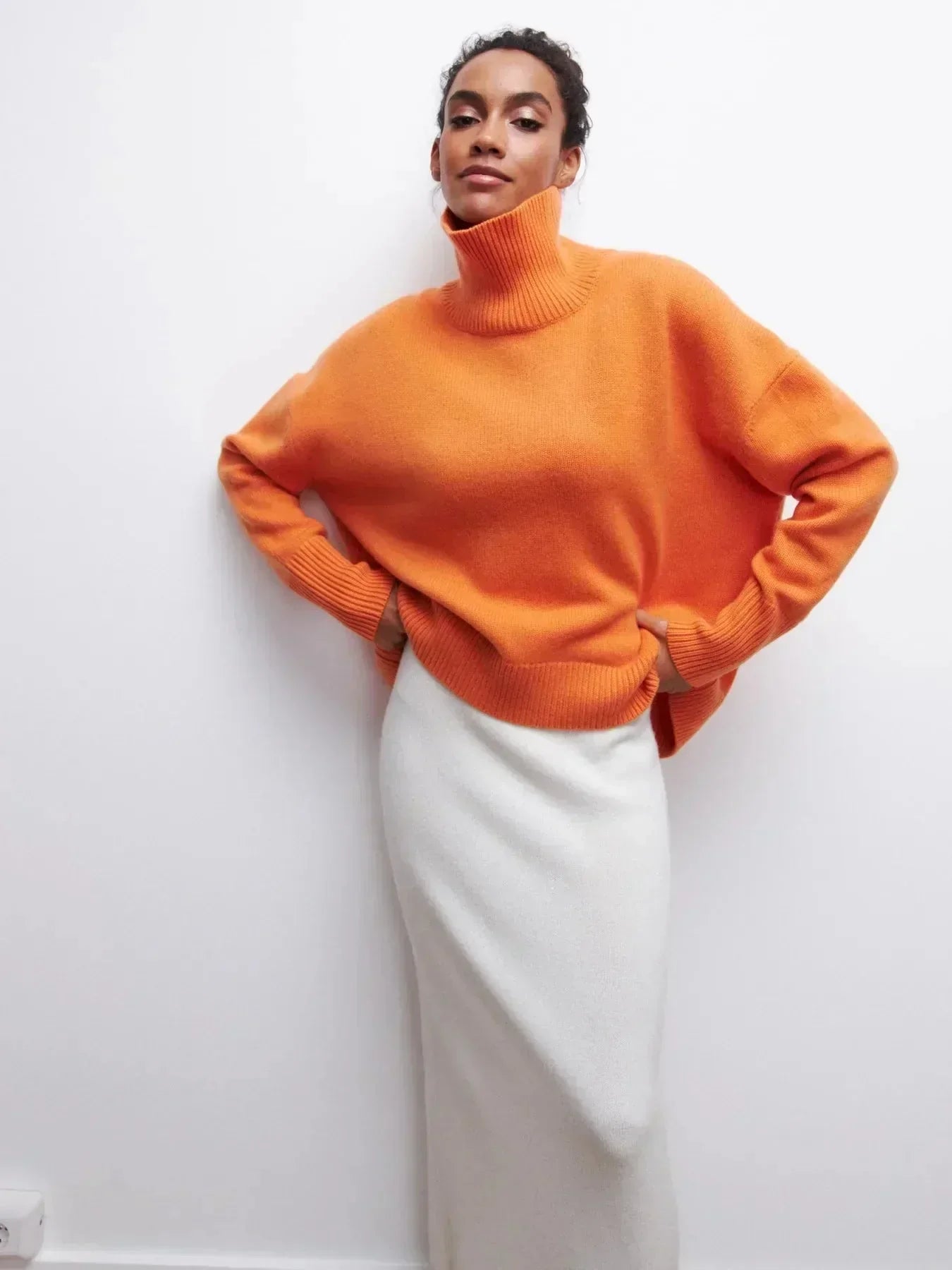 Cittra oversized ribbed turtleneck sweater in a relaxed fit, shown in several colours