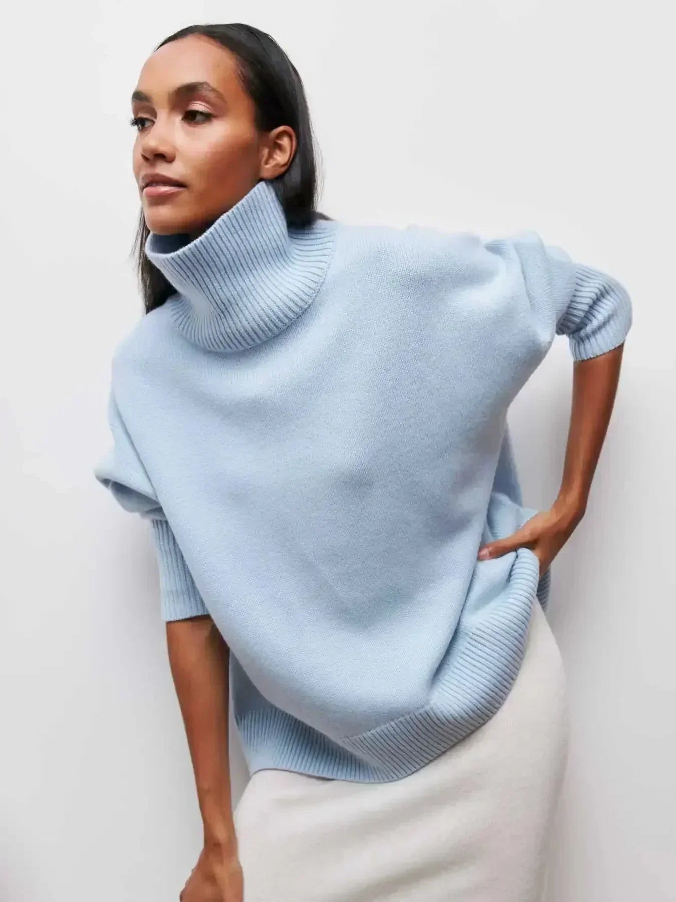 Cittra oversized ribbed turtleneck sweater in a relaxed fit, shown in several colours