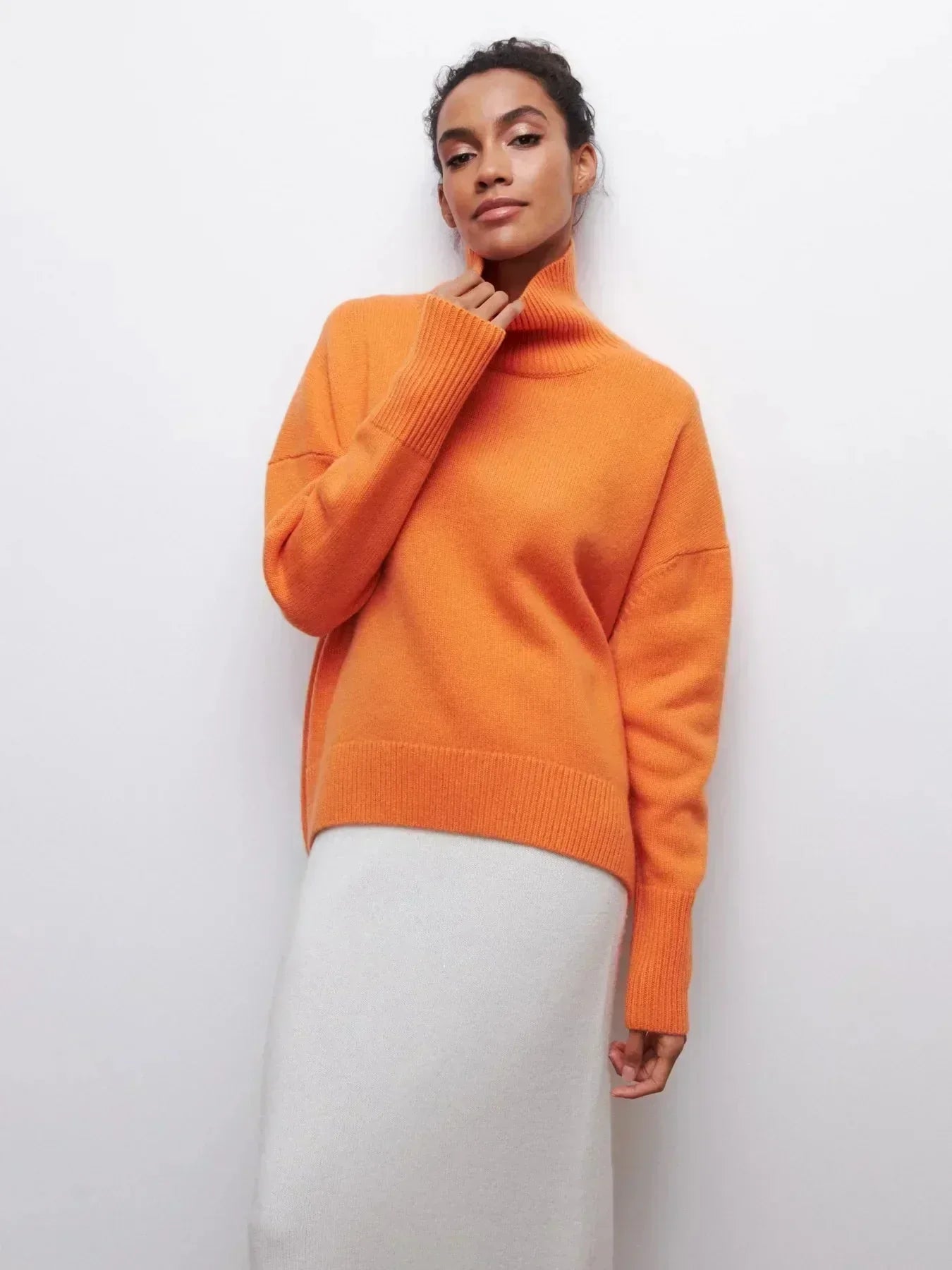 Cittra oversized ribbed turtleneck sweater in a relaxed fit, shown in several colours