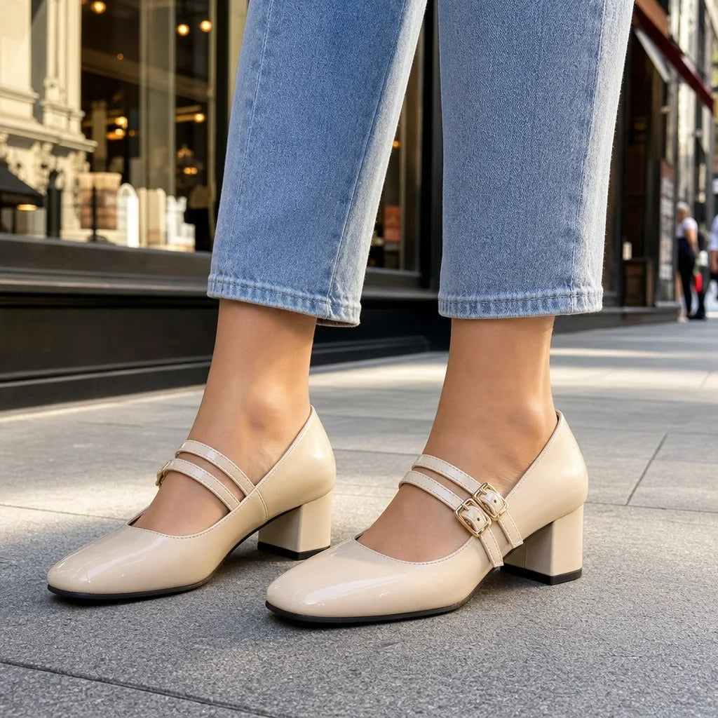 Corinne Mary Janes beige