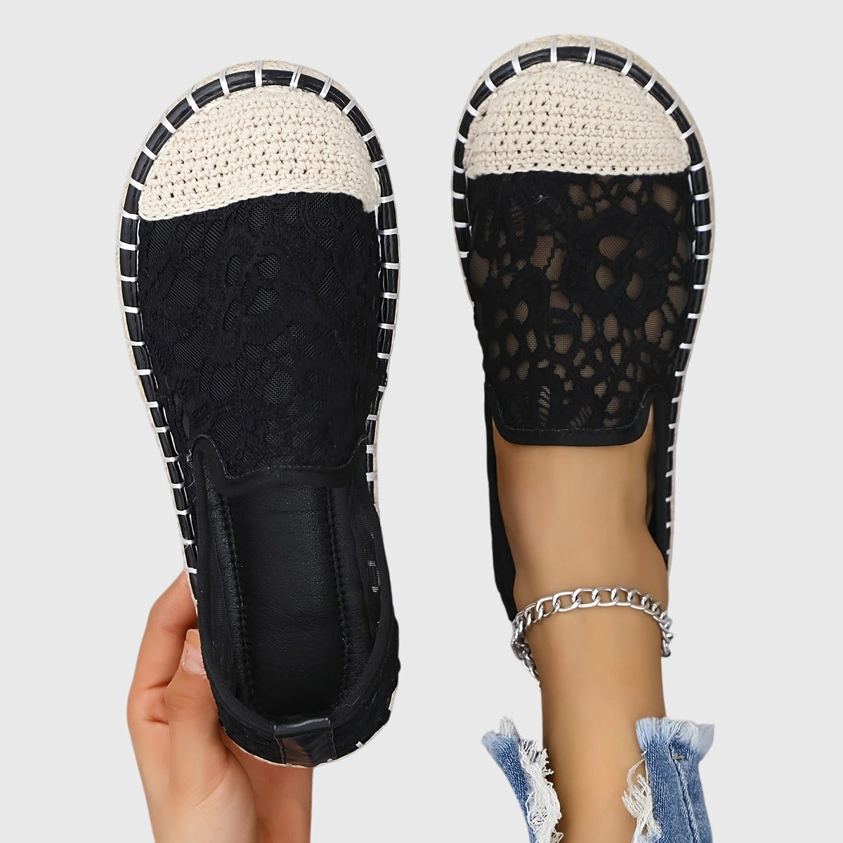 Ayla breathable slip-on moccasins for women in beige and black