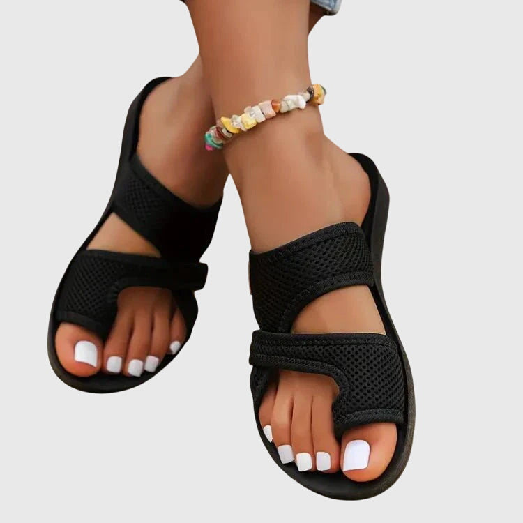Ellyn | Elastic Strap Contoured Flat Sandals
