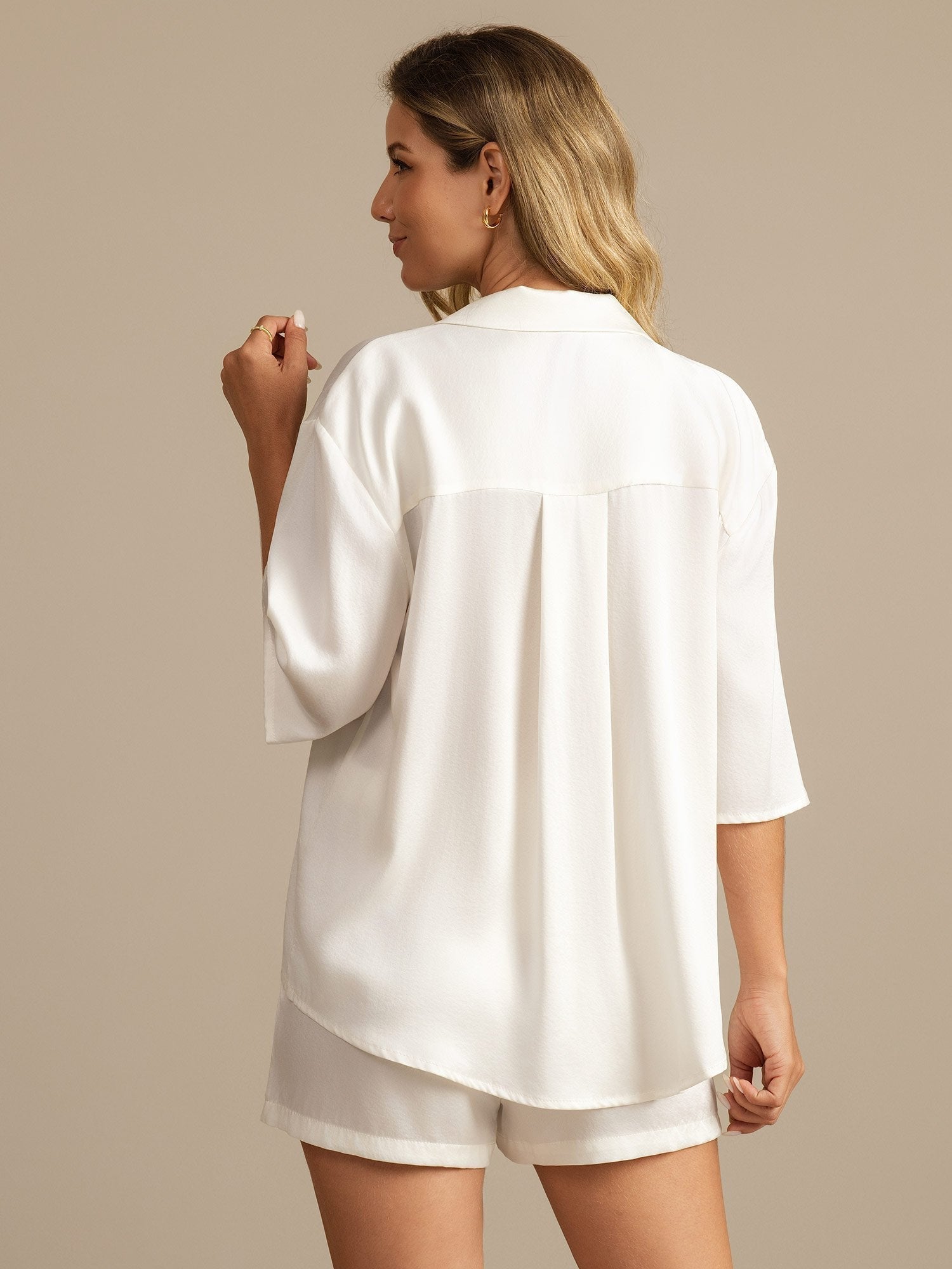 Louise modern pyjama set in pure mulberry silk shown in soft colour options