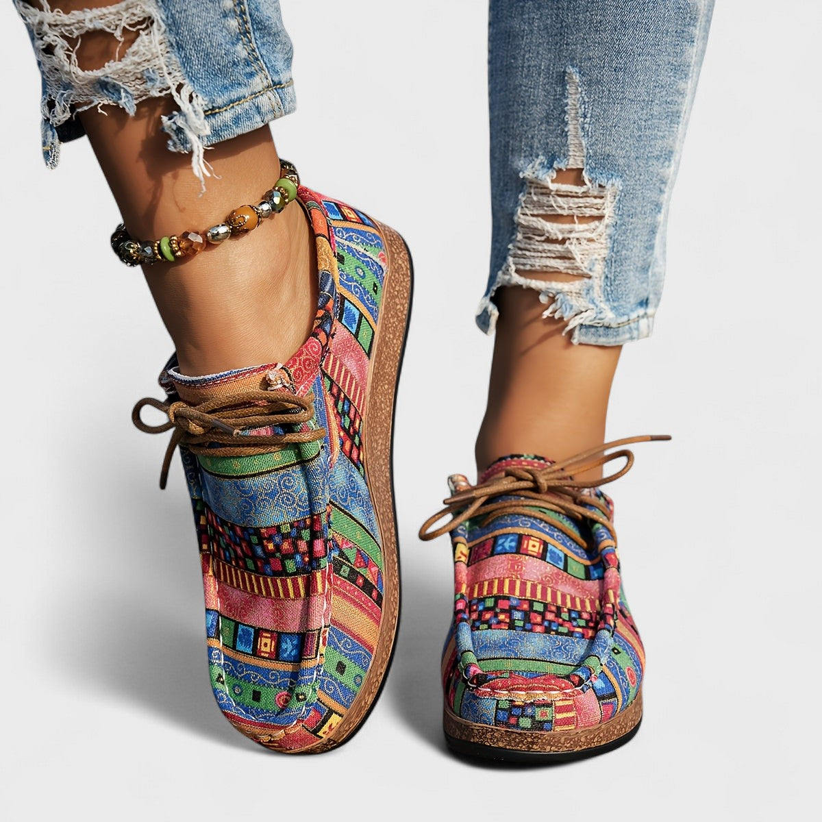Women's comfortable everyday lace-up sneakers in red, khaki, green and blue