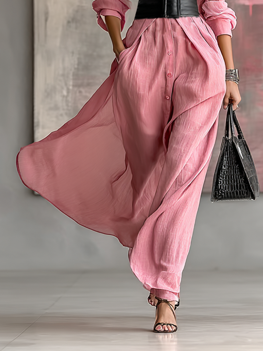Tilda pink solid colour long dress with a lapel detail and flattering silhouette