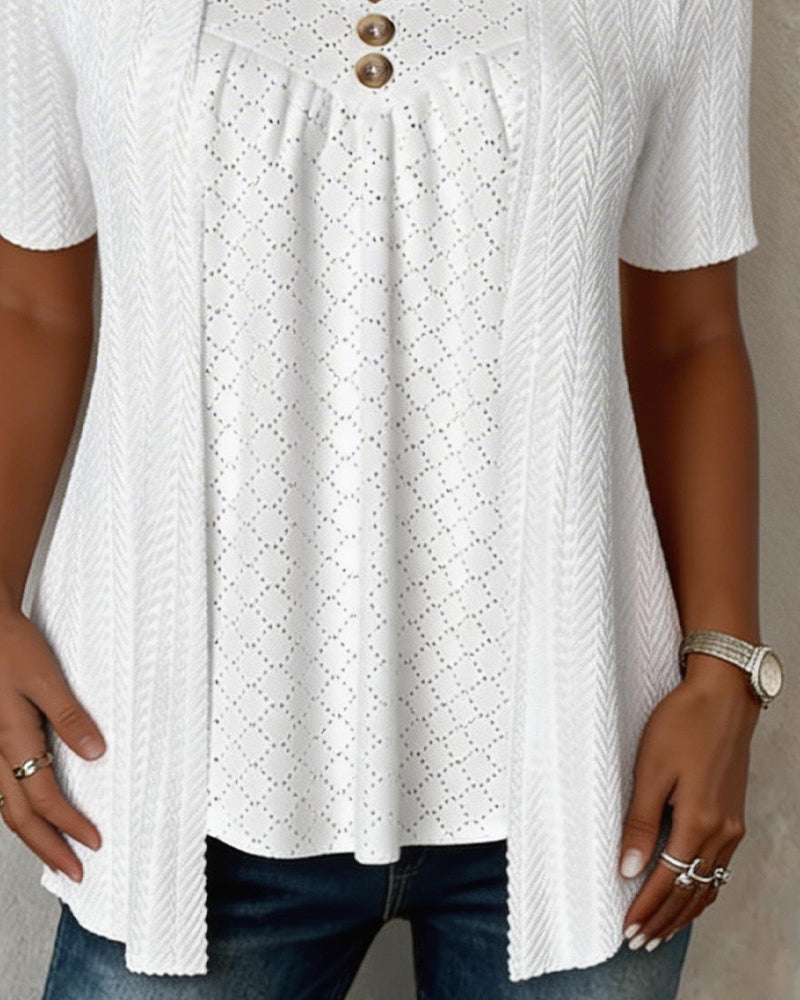 Carol layered collar patchwork shirt shown in white and black