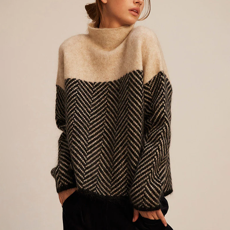 Gia luxury cashmere turtleneck jumper shown in oak brown, midnight blue and lilac violet