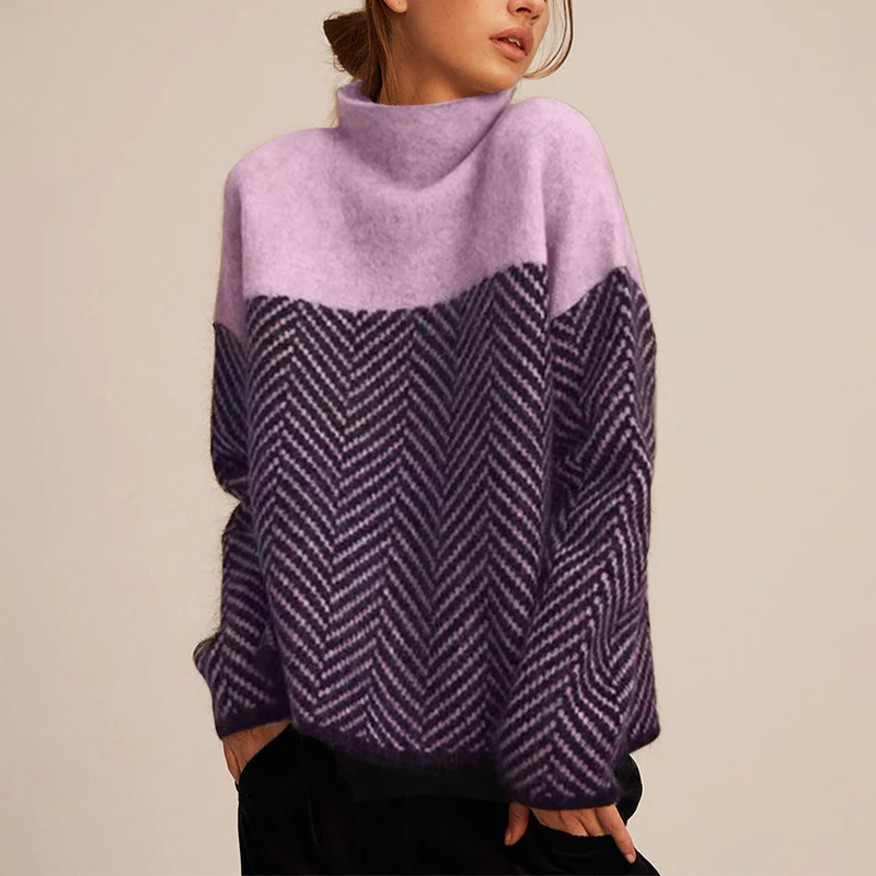 Gia luxury cashmere turtleneck jumper shown in oak brown, midnight blue and lilac violet