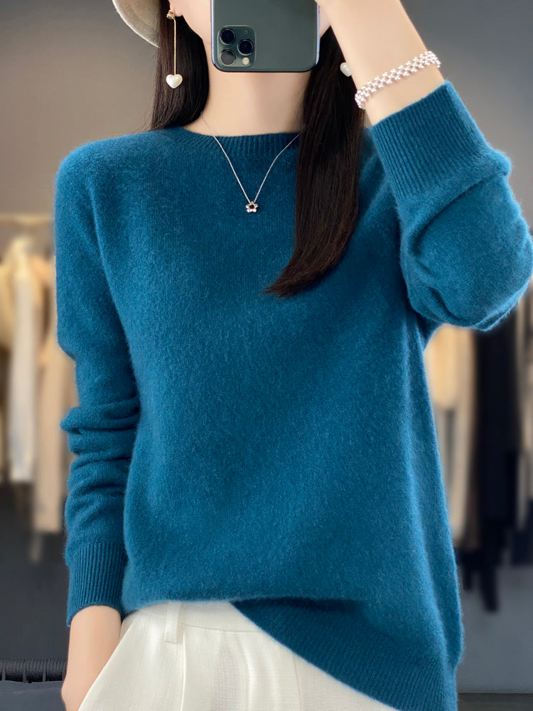 Anette cosy knit jumper shown in several colours, a soft everyday layer for cooler days