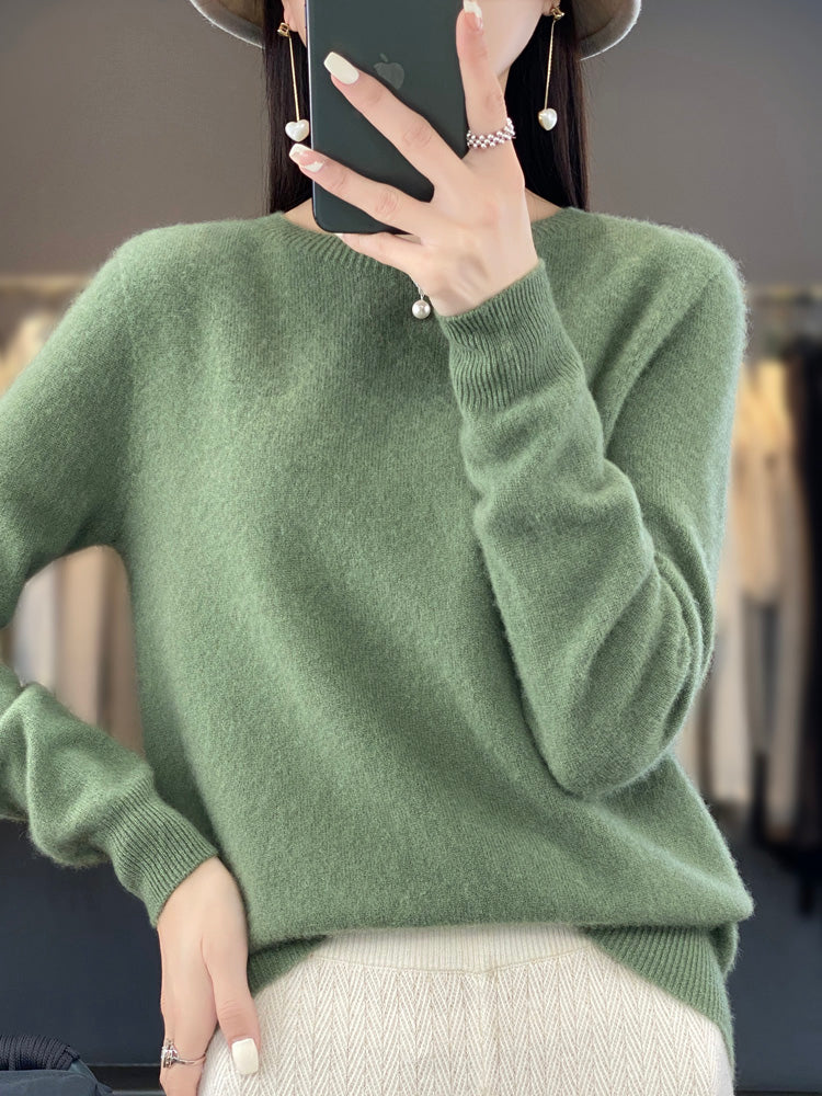 Anette cosy knit jumper shown in several colours, a soft everyday layer for cooler days