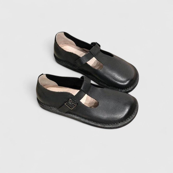 Nessa classic strap flats in brown and black with a cushioned sole