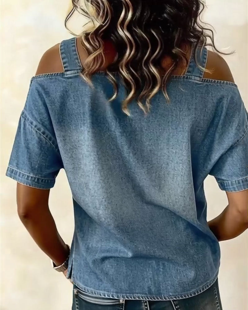 Patricia off-shoulder denim shirt in a classic wash with a relaxed fit
