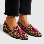 Leopard print cushioned loafers with a classic slip-on silhouette