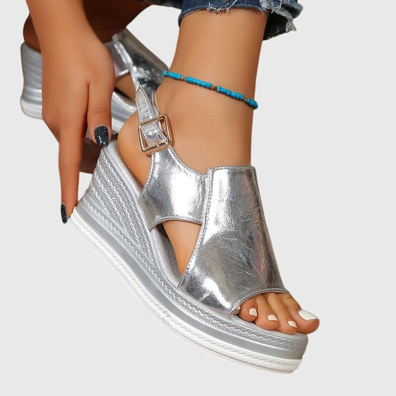 Veronica | Slip-Resistant Silver Sandals with Lift