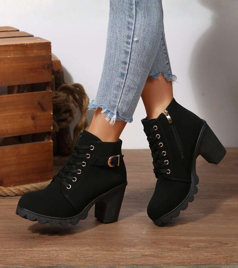 Zyrah | Lace-Up Buckle Boots with Chunky Heel