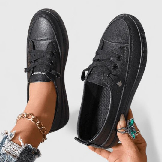 Comfortable slip-on everyday shoes shown in white, black and beige