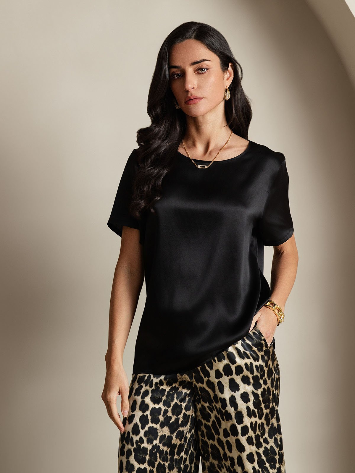 Lydia pure mulberry silk pyjama set in multi, a coordinated top and bottom sleepwear set
