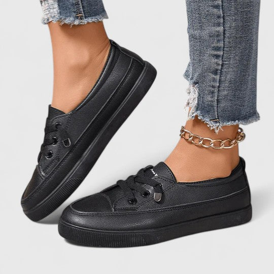 Comfortable slip-on everyday shoes shown in white, black and beige