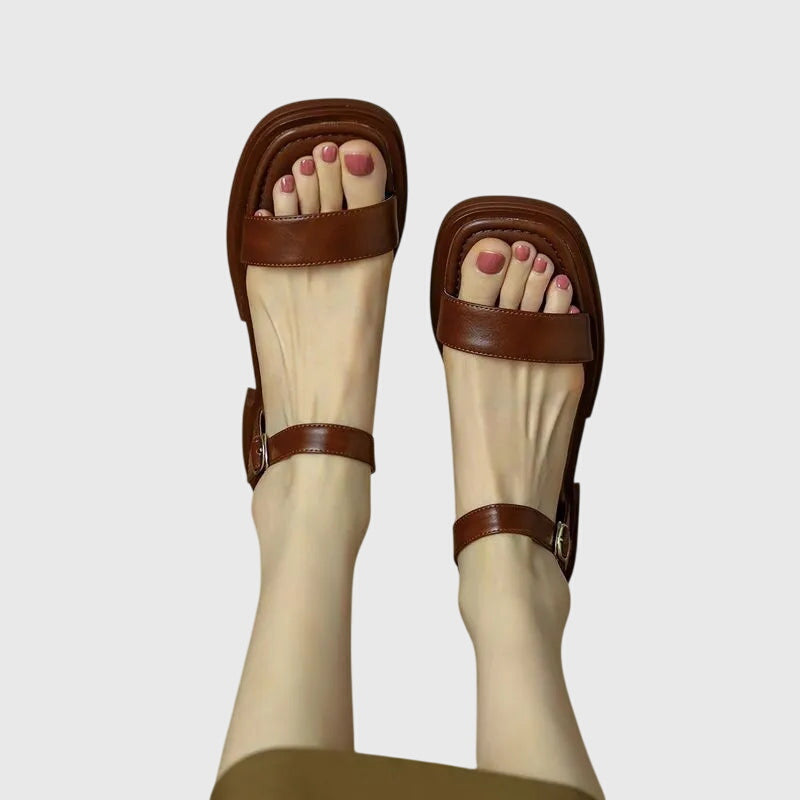 Celestia | Block Heel Leather Sandals with Cushioned Insole