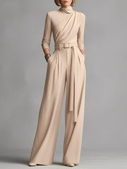 Blake neutral cotton blend knit set, coordinated top and bottom in a soft neutral shade