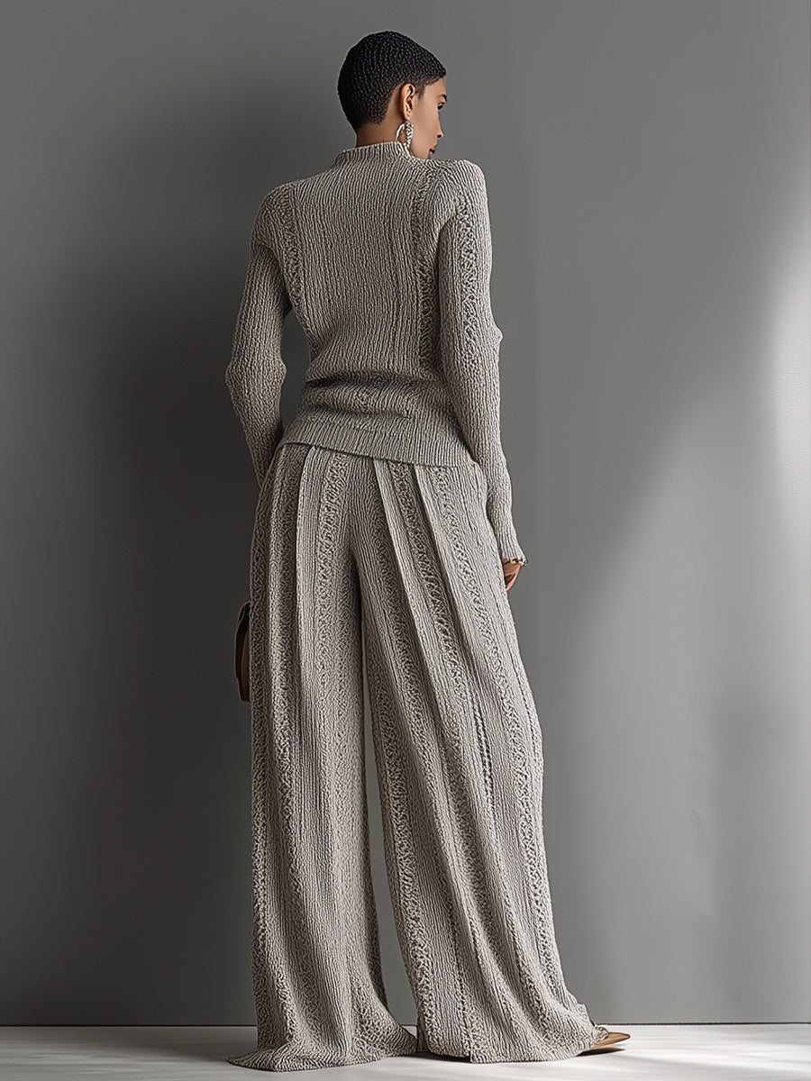 Yvonne taupe textured knit co-ord set styled as a matching two-piece
