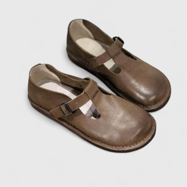 Nessa classic strap flats in brown and black with a cushioned sole