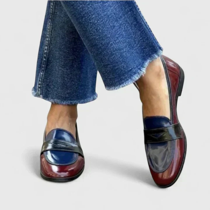 Trixie elegant slip-on loafers for women shown in white and blue