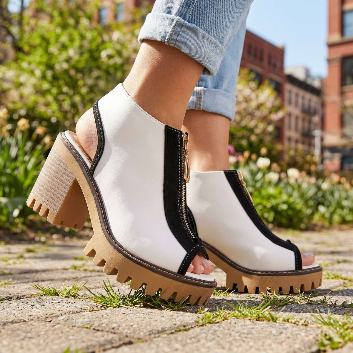 Zara block heels worn