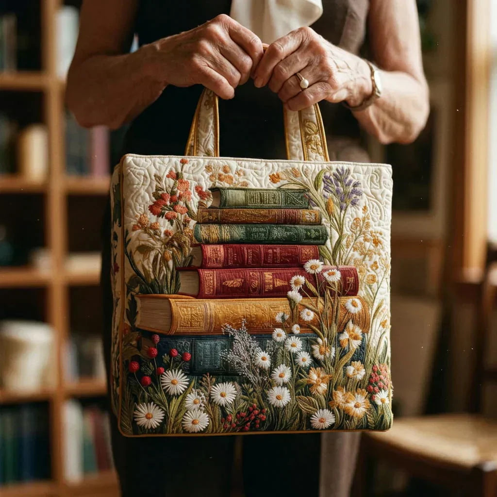 Floral quilted artisan bag with soft stitched texture, shown in two sizes