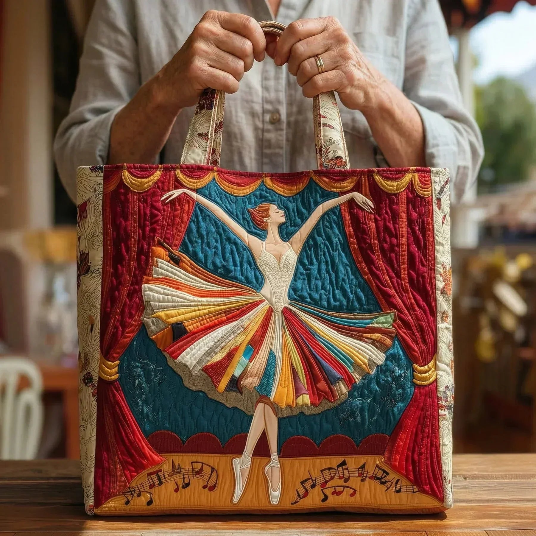 Elegant Ballerina handmade quilted bag shown from the front