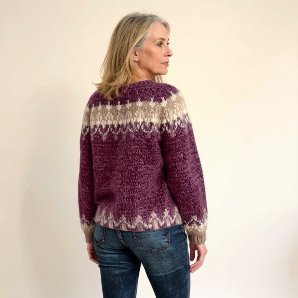 Samantha Icelandic-style knit sweater in black, blue, gray and red