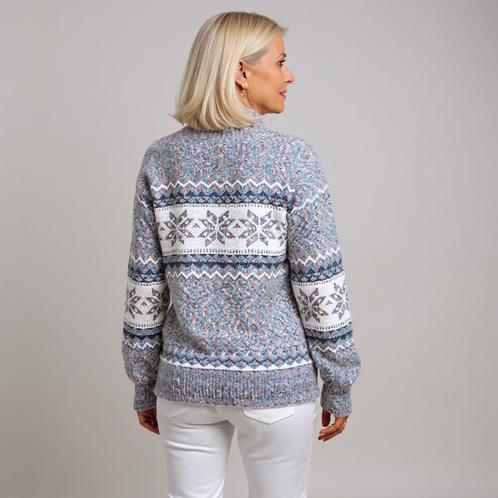 Melanie timeless knit jumper shown in blue, sky blue, pink and beige colours