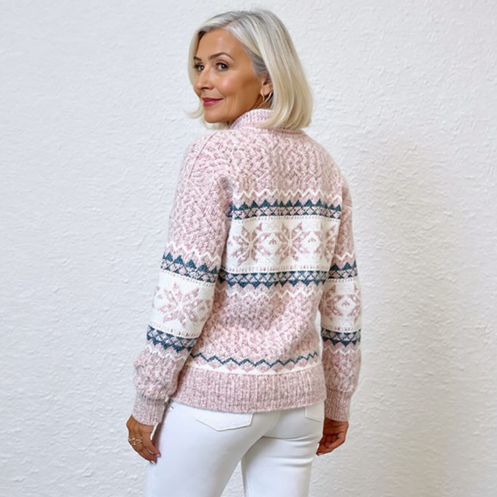 Melanie timeless knit jumper shown in blue, sky blue, pink and beige colours