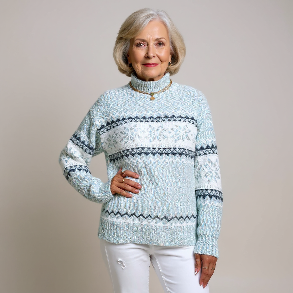 Melanie timeless knit jumper shown in blue, sky blue, pink and beige colours
