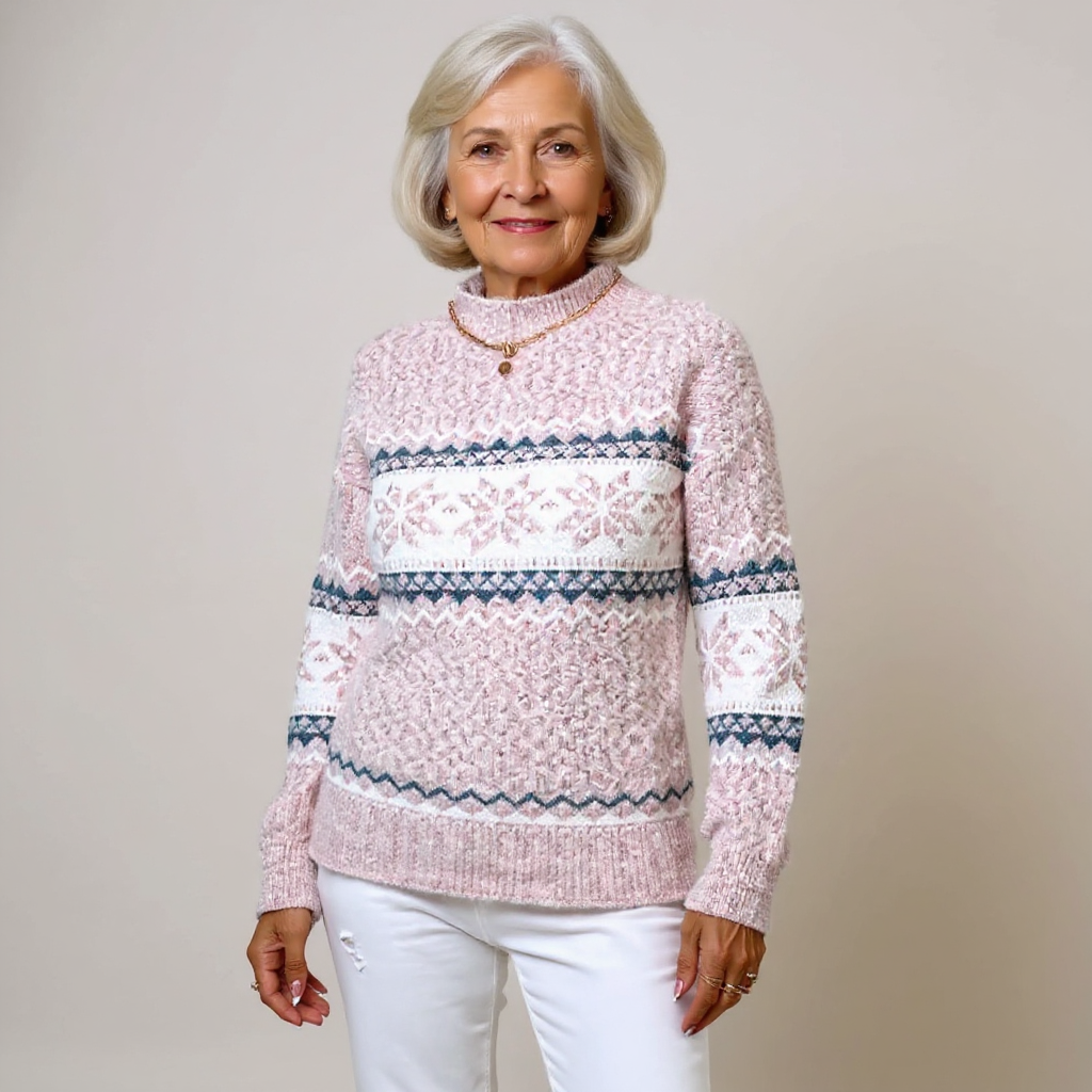 Melanie timeless knit jumper shown in blue, sky blue, pink and beige colours